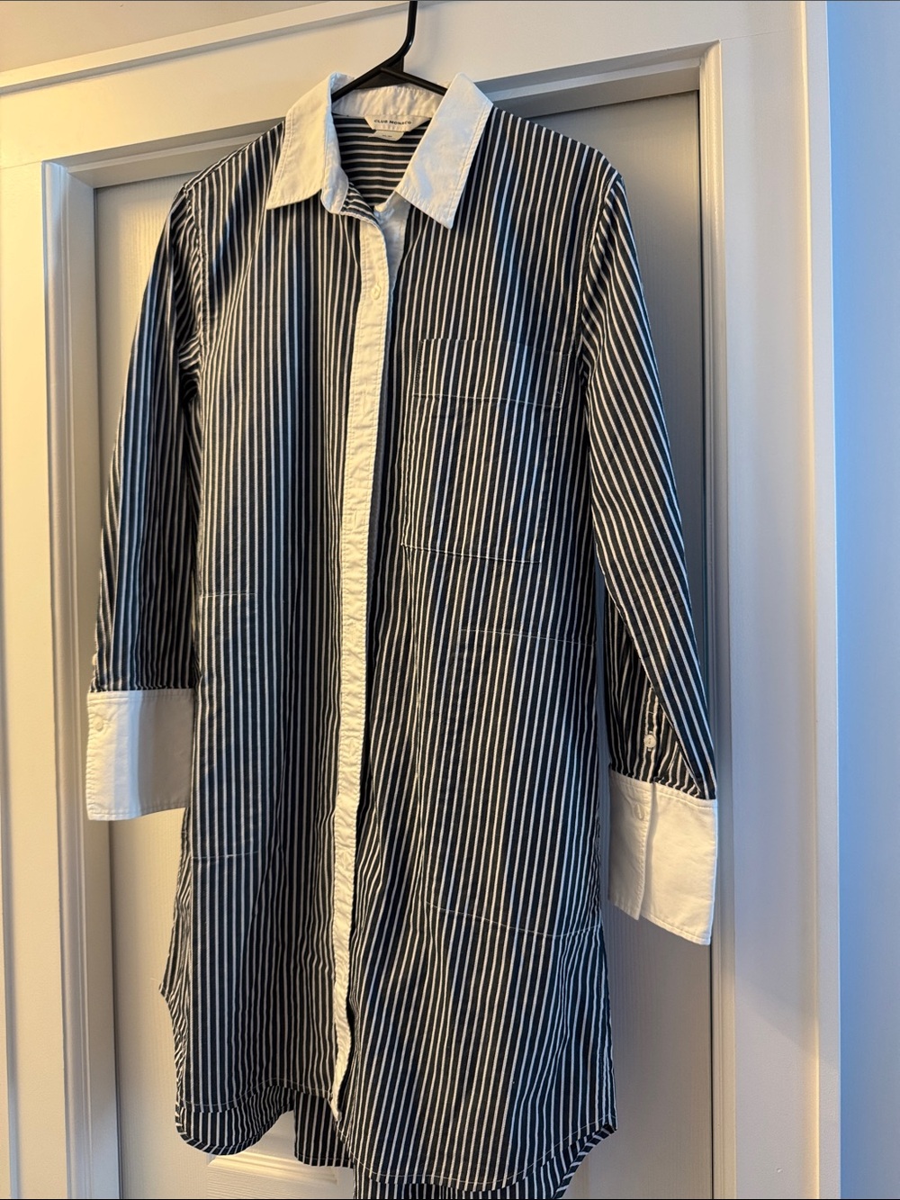 Club Monaco Navy and White Stripe Button-Down Dress